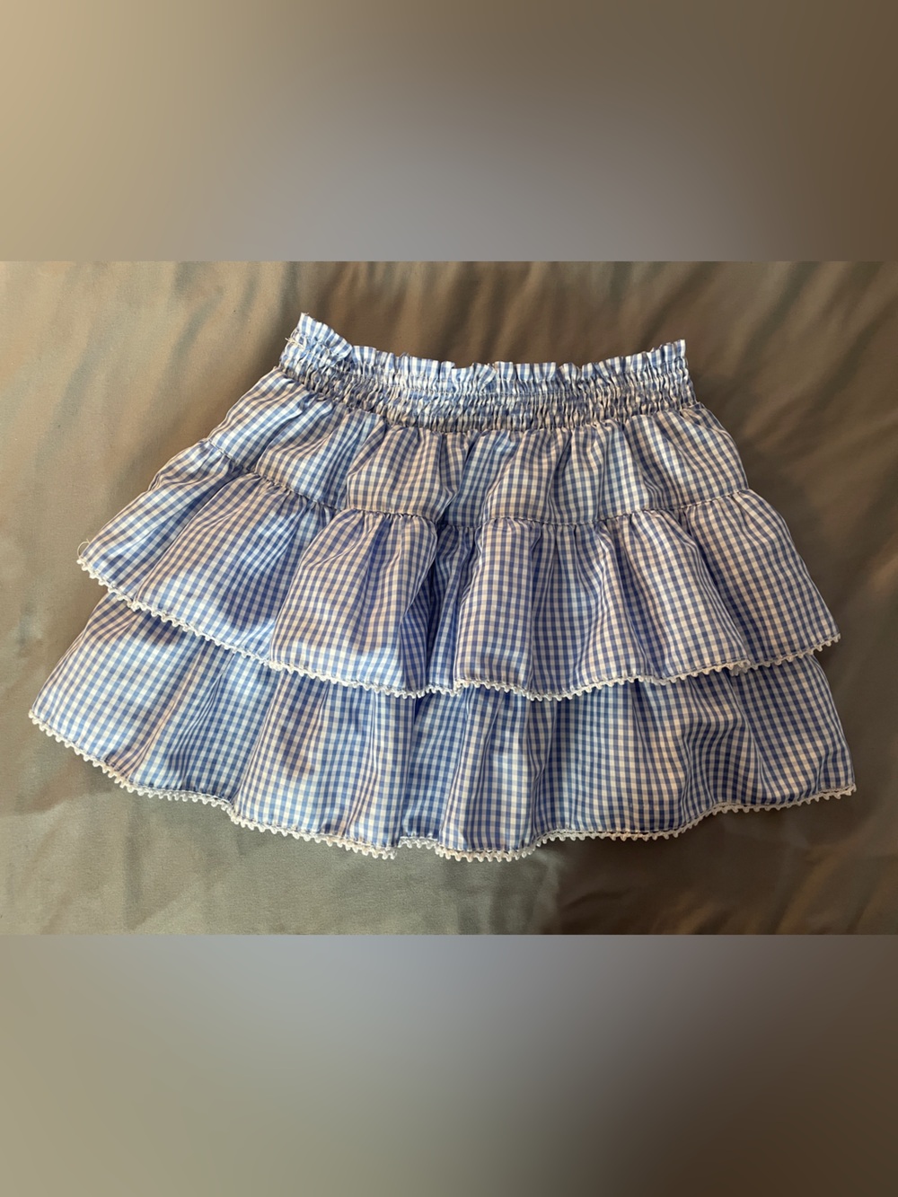 Women's Blue Gingham Tiered Ruffle Skirt - Smocked Waist
